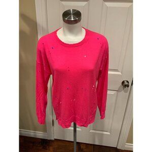 Sundry Pink Thin Knit Lightweight Sweater w/ Polka Dot Splatter, Size 1 (Small)